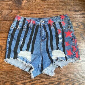 Harley Quinn Birds Of Prey DC Comics  Destructed Hi-Rise Shorts size 1-XS